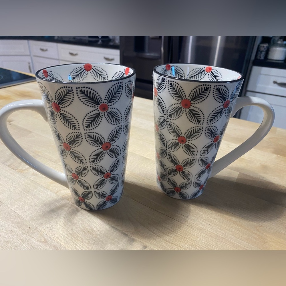 Signature Housewares Tall Floral Mug Set Ceramic Coffee Cups